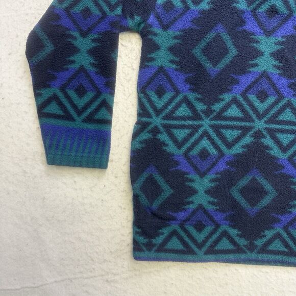 Vintage EVR Sweater Womens Large L Green Blue Fleece Geometric Southwestern - Picture 5 of 12